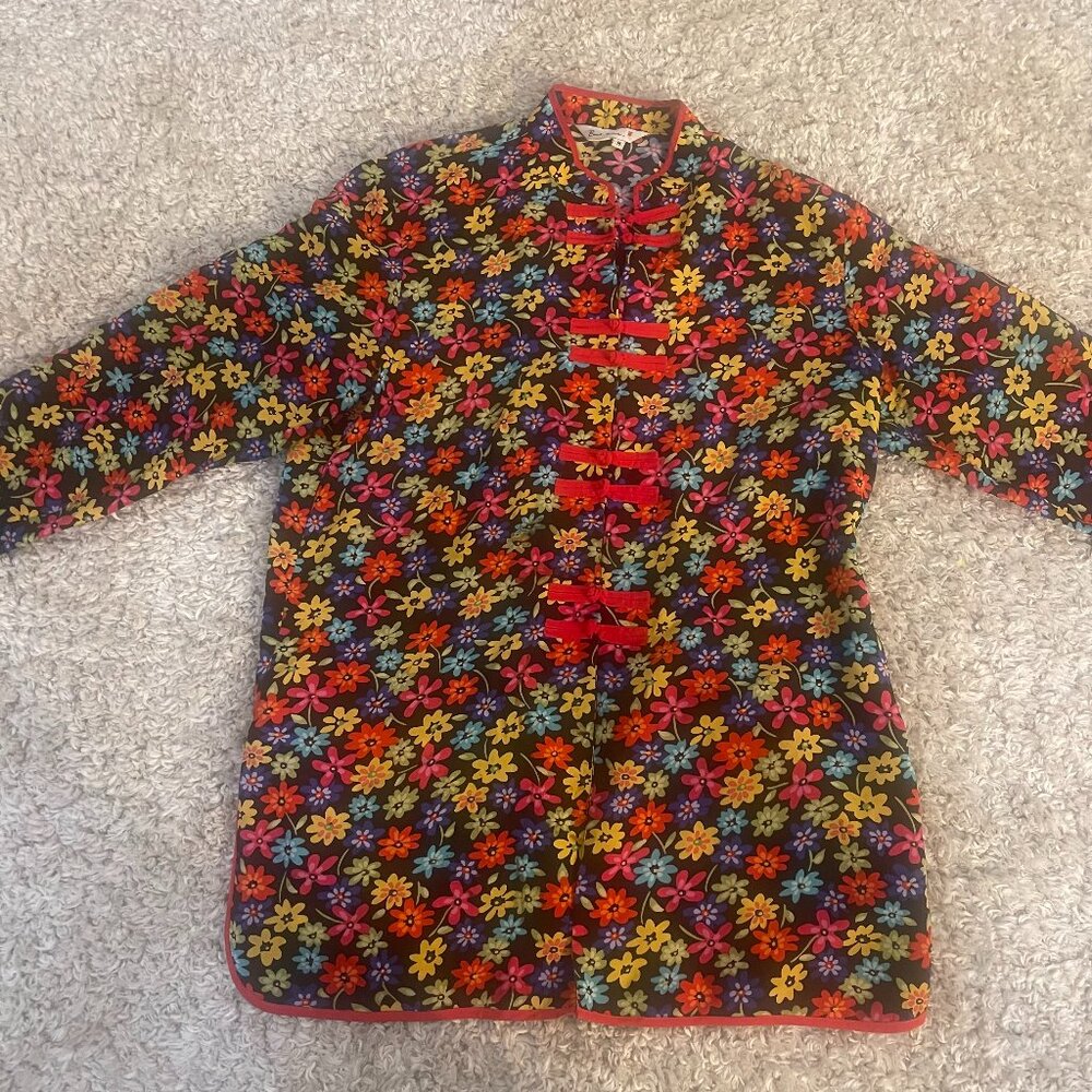 Silk Floral Frog Closure Mandarin Collar Jacket M
